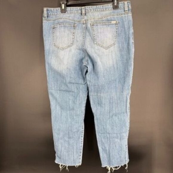 Jennifer Lopez Mid Rise Crop Boyfriend Jeans Size 12 Blue Embroidered Stretch Fl - Picture 4 of 11